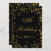 第75誕生日グラマー金ゴールド紙吹雪 招待状 (正面/裏面)