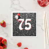 第75誕生日バルーンオンブラックグリッターナプキンス スタンダードカクテルナプキン (インサイチュ)