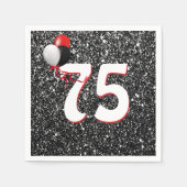 第75誕生日バルーンオンブラックグリッターナプキンス スタンダードカクテルナプキン (正面)