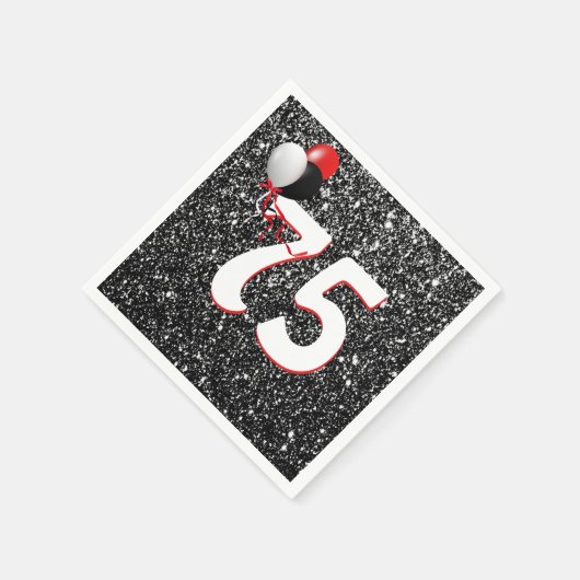 第75誕生日バルーンオンブラックグリッターナプキンス スタンダードカクテルナプキン (角)