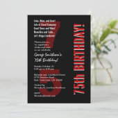 第75誕生日モダン白黒レッドテンプレート 招待状 (スタンド正面)