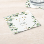 第75誕生日ユーカリ スクエアペーパーコースター (アングル)