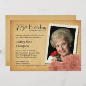 第75誕生日ヴィンテージデイジーフォト招待状 招待状 (正面/裏面)