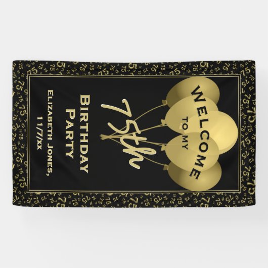 第75誕生日数Pattenの金ゴールドおよび黒を歓迎して下さい 横断幕 (横)