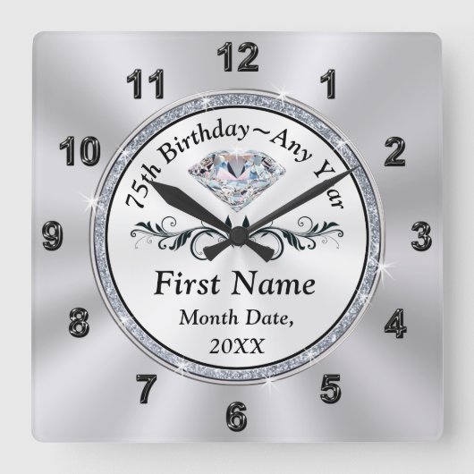 第75誕生日贈呈アイディア75世 スクエア壁時計 (正面)