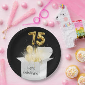 第75誕生日金ゴールドバルーン(白いボックス) ペーパープレート (パーティー)