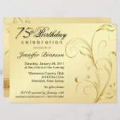 第75誕生日驚きパーティー-金ゴールドフローラ-大 招待状 (正面/裏面)