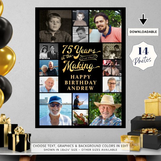 第75誕生日14号写真コラージュ制作年 ポスター