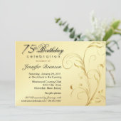 第75誕生日·サプライズ·パーティー- エレガント金ゴールド·フローラ 招待状 (スタンド正面)