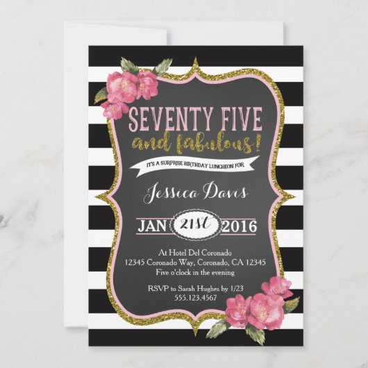 第75驚きの昼食会の誕生日のパーティの招待状 招待状 (正面)