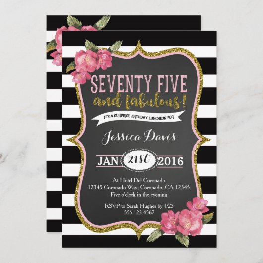 第75驚きの昼食会の誕生日のパーティの招待状 招待状 (正面/裏面)