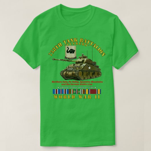 第758戦車大隊トスカーズw戦車WWII EU SVC Tシャツ (デザイン正面)