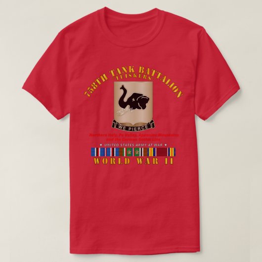 第758戦車大隊 タスカーズ 第二次世界大戦 欧州戦線 軍事サービス Tシャツ (デザイン正面)