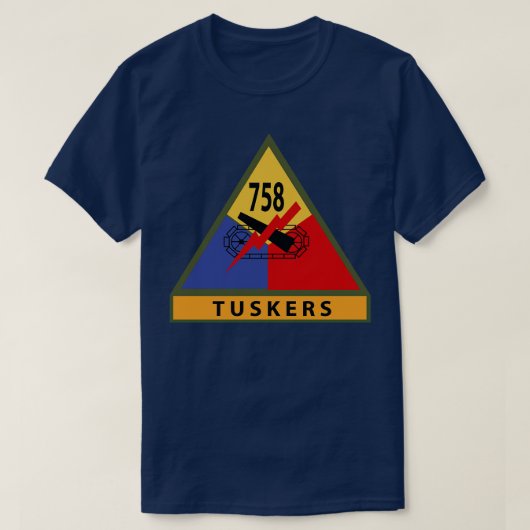 第758戦車大隊SSI、ネームテープ付き Tシャツ (デザイン正面)