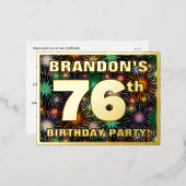 第76回バースデーはっきりしたパーティーカラフル, Fireworks Look 箔招待状ポストカード (正面/裏面)