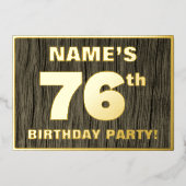 第76回バースデーパーティーはっきりした:,木目フェイク模様 箔招待状 (正面)