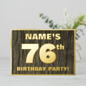 第76回バースデーパーティーはっきりした:,木目フェイク模様 箔招待状 (立ち正面)