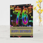 第76誕生日にレインボーバブルと花火 カード (黄色い花)