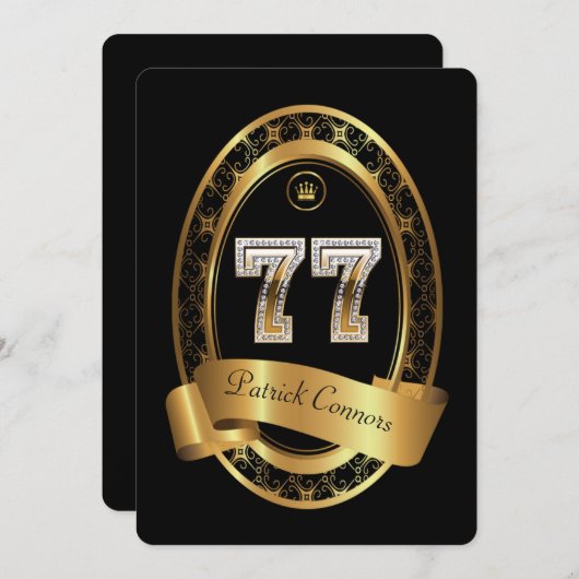 第77の誕生会の女性の人、エレガントな色 招待状 (正面/裏面)