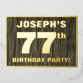 第77回バースデーパーティーはっきりした:,木目フェイク模様 箔招待状 (正面)