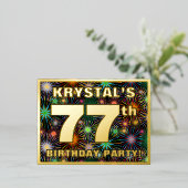 第77回バースデーパーティーはっきりした:, Fireworks カラフル Look 箔招待状ポストカード (立ち正面)