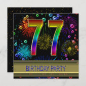 第77回バースデーパーティーへの招待(バブル付き) 招待状 (正面/裏面)