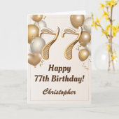 第77誕生日金ゴールドバルーンと紙吹雪誕生日 カード (黄色い花)