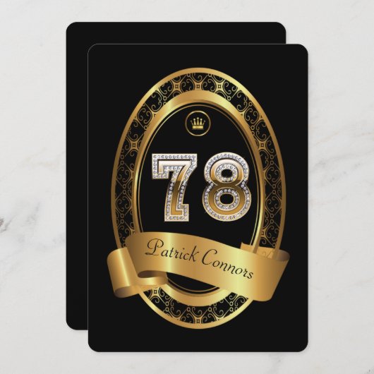 第78の誕生会の女性の人、エレガントな色 招待状 (正面/裏面)