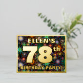 第78回バースデーはっきりしたトカラフル: Fireworks Look 箔招待状ポストカード (立ち正面)