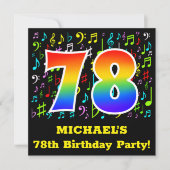 第78回バースデーパーティー：おもしろいミュージックシンボルRainbow 78 招待状 (正面)