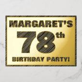 第78回バースデーパーティー – はっきりした、ウッドフェイク・グレイン文字 箔招待状 (正面)