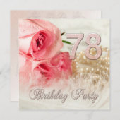 第78回誕生日パーティーの招待、バラと真珠 招待状 (正面/裏面)