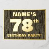 第78回誕生日パーティーはっきりした：木目フェイク模様 箔招待状 (正面)