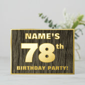 第78回誕生日パーティーはっきりした：木目フェイク模様 箔招待状 (立ち正面)