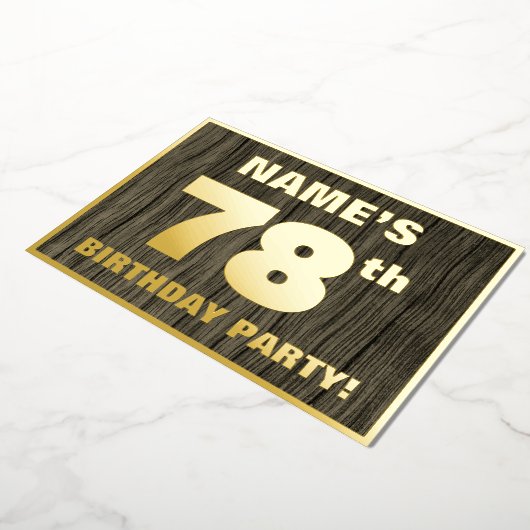 第78回誕生日パーティーはっきりした:木目フェイク模様 箔招待状 (回転した状態)