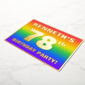 第78回誕生日パーティー:おもしろい、レインボーカラフルパターン 箔招待状 (回転した状態)