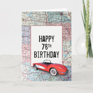 第78誕生日レトロコルベット地図 カード