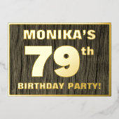 第79回バースデーパーティーはっきりした:,木目フェイク模様 箔招待状 (正面)