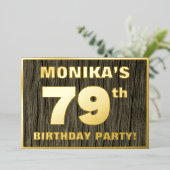 第79回バースデーパーティーはっきりした:,木目フェイク模様 箔招待状 (立ち正面)