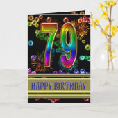 第79誕生日にレインボーバブルと花火 カード (黄色い花)