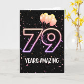 第79誕生日風船と紙吹雪 カード (黄色い花)