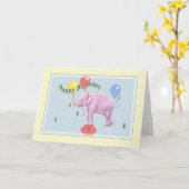 第8ピンクの象および気球が付いているバースデー・カード カード (黄色い花)