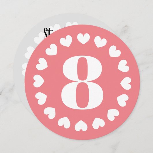 第8回ガール·パーティー·ピンク·ラウンド·ハート 招待状 (正面/裏面)