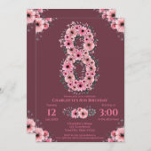 第8回ビッグ誕生日ガールピンク花緑 招待状 (正面/裏面)
