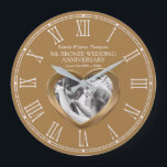 第8回ブロ結婚ンズの記念写真カスタムハート ラージ壁時計<br><div class="desc">ブロンズハート結婚の記念日の時計は、自分のカップルの写真、結婚年、名前や人間関係を自分に合わせたものです。ベリン読ダとジェームズ·トンプソンの8回ブロンズの記念日と、あなたの結婚と現在の日付の例です。他にも8年の記念結婚したハートの贈り物やカードがあります。 Sarah Trett氏がwww.mylittleeden.com大切に対して行った、メタルブロンズハート効果のグラフィックアートとデザイン</div>