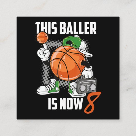 第8回誕生日バスケットボおもしろいール選手8歳 スクエア名刺 (正面)