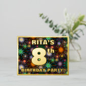 第8回誕生日パーティはっきりしたーカラフル, Fireworks Look 箔招待状ポストカード (立ち正面)