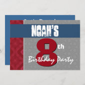 第8彼のための誕生日のモダン紫系統の銀V27 招待状 (正面/裏面)