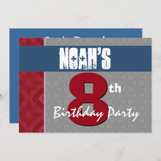 第8彼のための誕生日のモダン紫系統の銀V27 招待状 (正面/裏面)