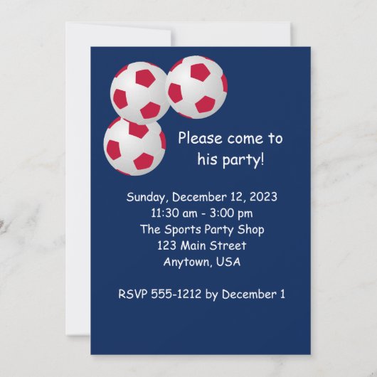 第8期バースデーパーティー赤白青サッカーボール 招待状 (裏面)